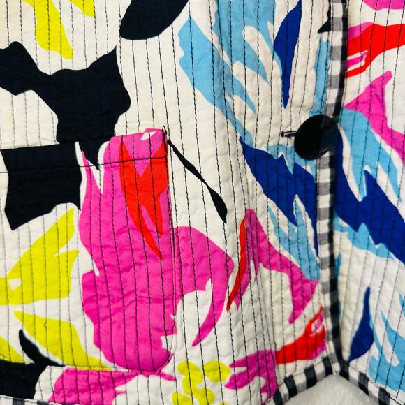 Peck & Peck Weekend Bright Floral Quilted Checkered Trim Jacket Size L - Picture 3 of 7